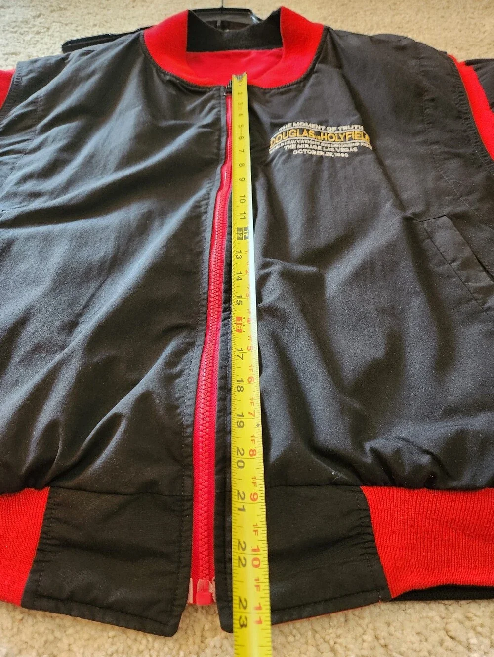 Vintage 1990 Douglas vs Holyfield Black & Red Zip Reversable Bomber Jacket